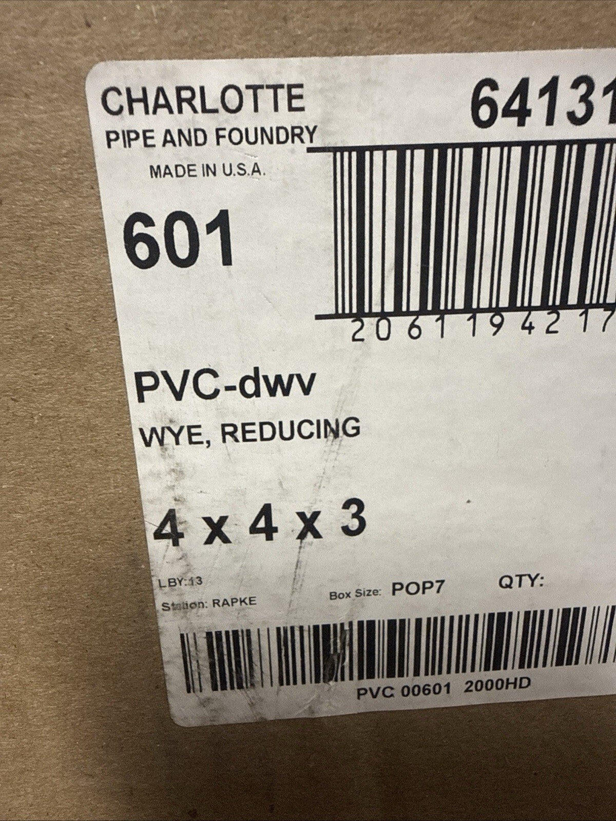 4-PACK Charlotte Pipe PVC006012000 Schedule 40 PVC Wye 4 x 4 x 3 Hub Dia. in.