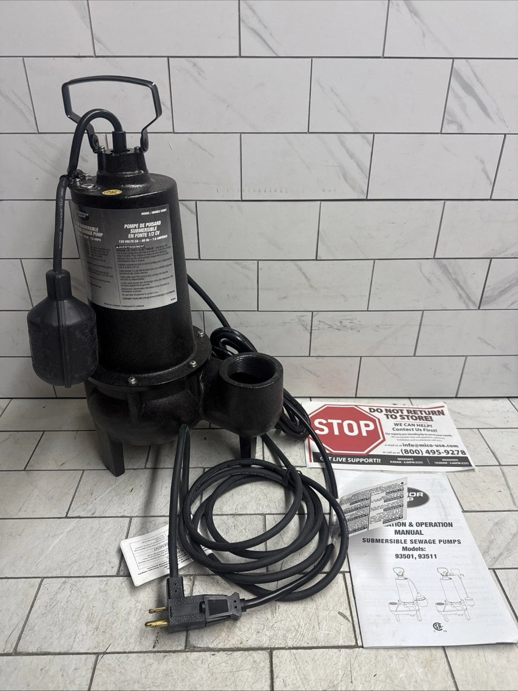 Superior Pump 93501 1/2HP Submersible Sewer Ejector Pump Cast Iron