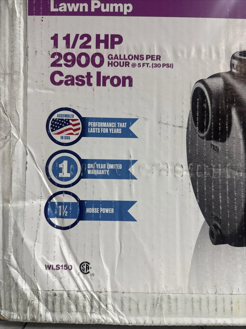 Wayne WLS150 1-1/2 HP Cast Iron Quick-Prime Lawn-irrigation Sprinkler Pump. NOB