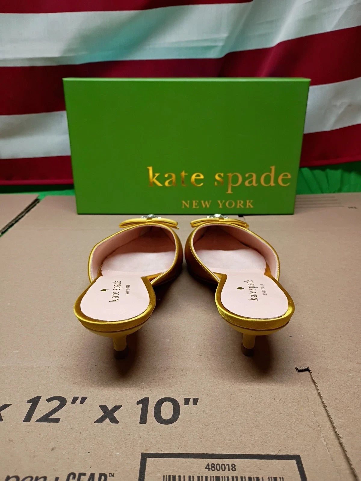 Kate Spade Darlene Roasted Maize Yellow Satin Kitten Heels in size 7M
