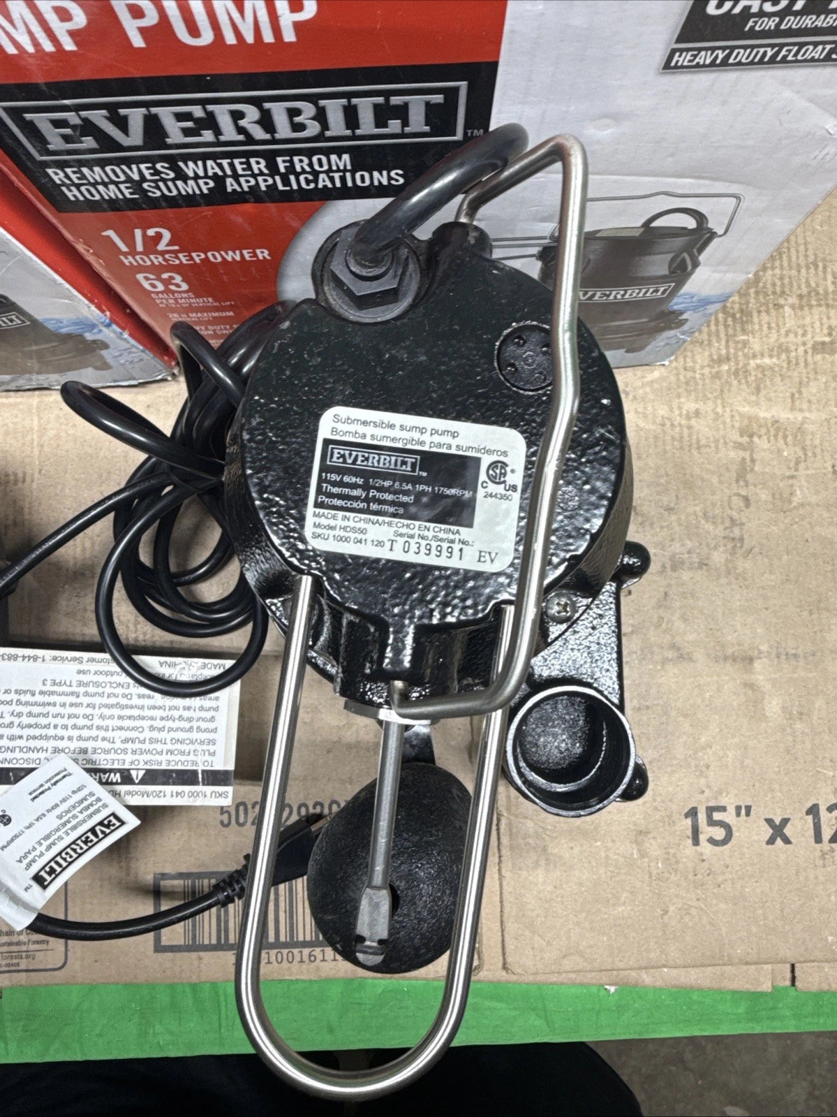 Everbilt 1/2 HP Cast Iron Sump Pump Model # HDS50 NOB