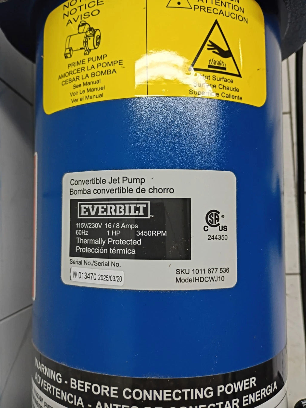 Everbilt HDCWJ10 1 HP Professional Convertible Jet Pump. Open Box.