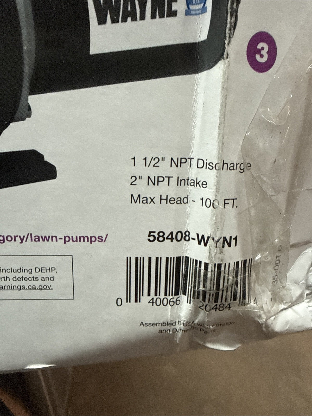 Wayne 1-1/2 HP Cast Iron Quick-Prime Lawn-Sprinkler Pump- Parts Only READ DESCRI