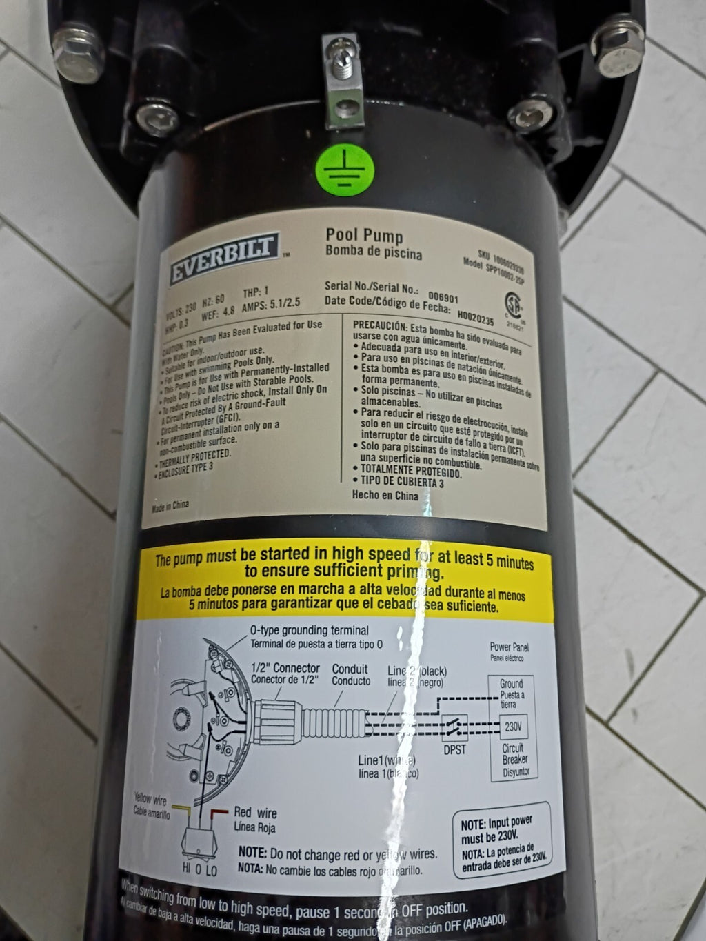 Everbilt SPP10002-2SP 1 HP 2-Speed Pool Pump 230-Volt OPEN BOX