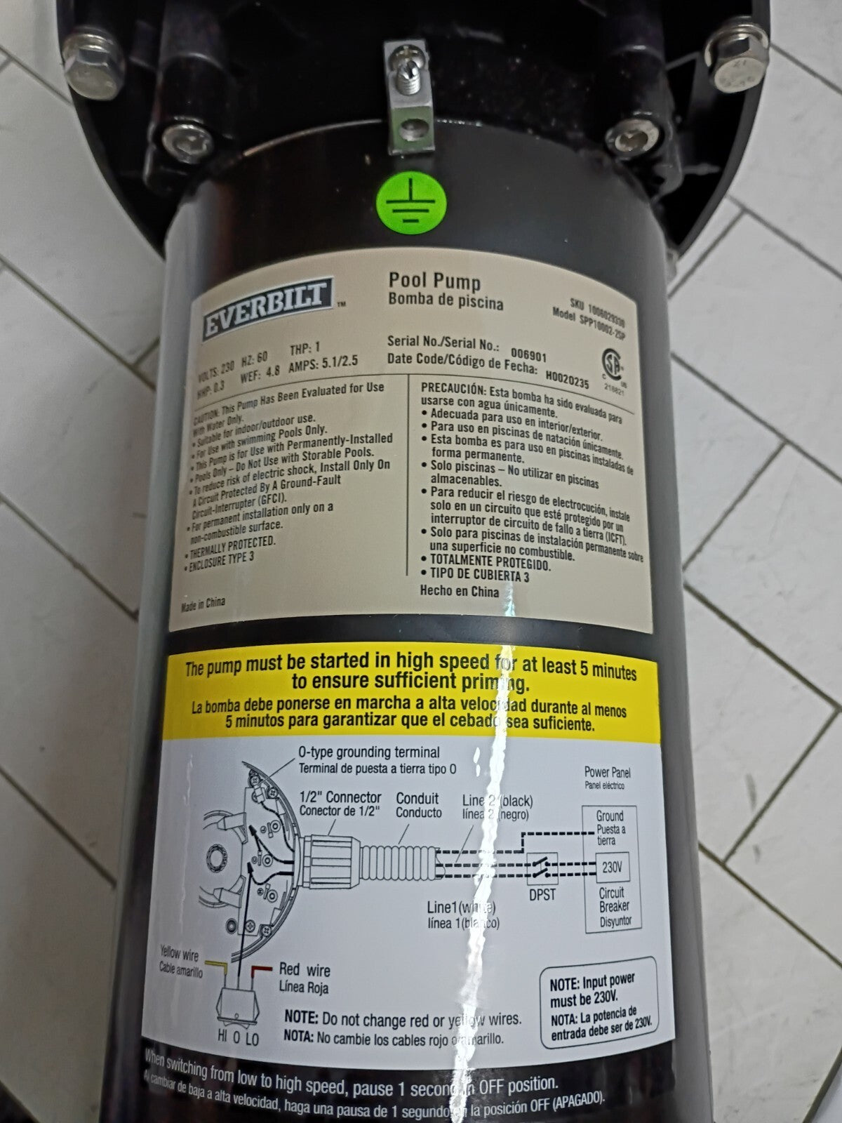 Everbilt SPP10002-2SP 1 HP 2-Speed Pool Pump 230-Volt OPEN BOX