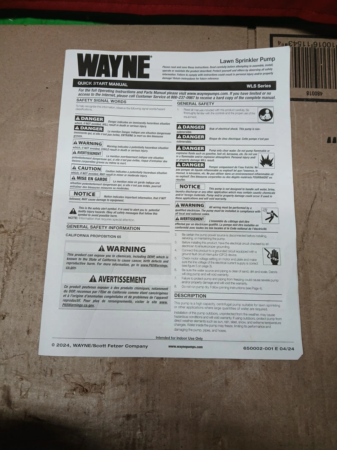 Wayne 2 HP Permanent Lawn Sprinkler Pump New Open Box