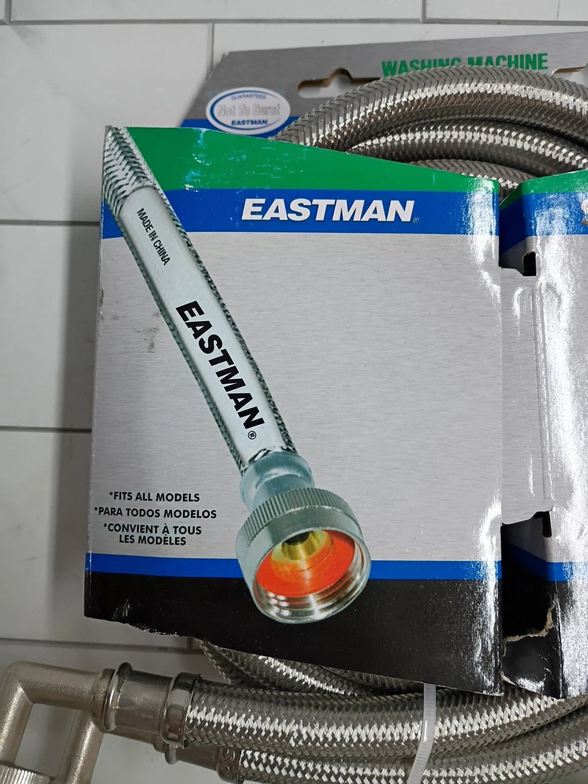 Eastman Washing Machine Connectors, 3/4" FHT 6 Ft Stainless Steel New