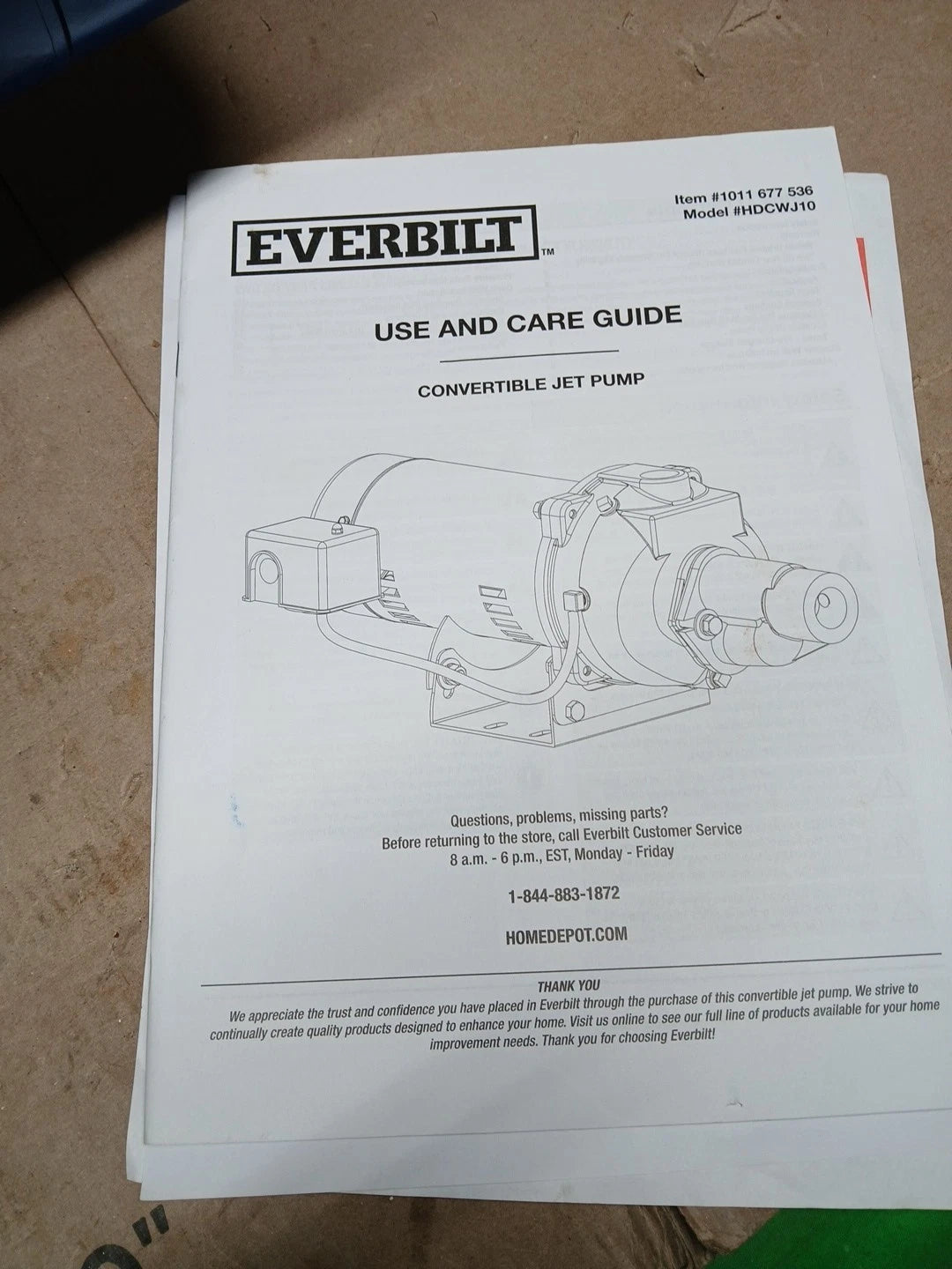Everbilt 1 HP Professional Convertible Jet Pump *for Parts*