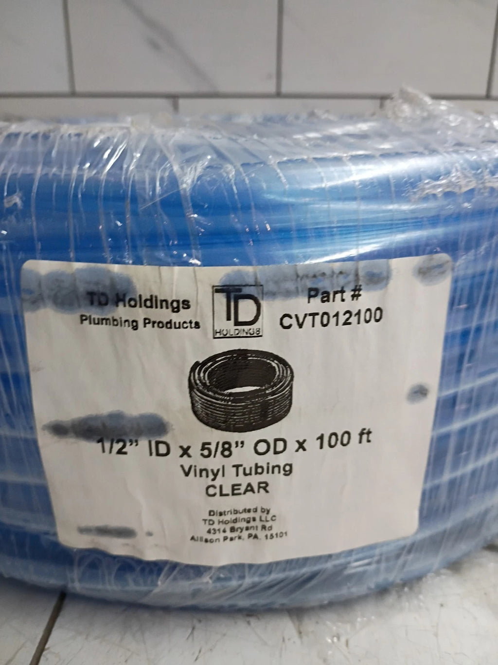TD Holdings CVT012100 1/2"Id x5/8"OD x 100' Flexible NonToxic Clear Vinyl Tubing