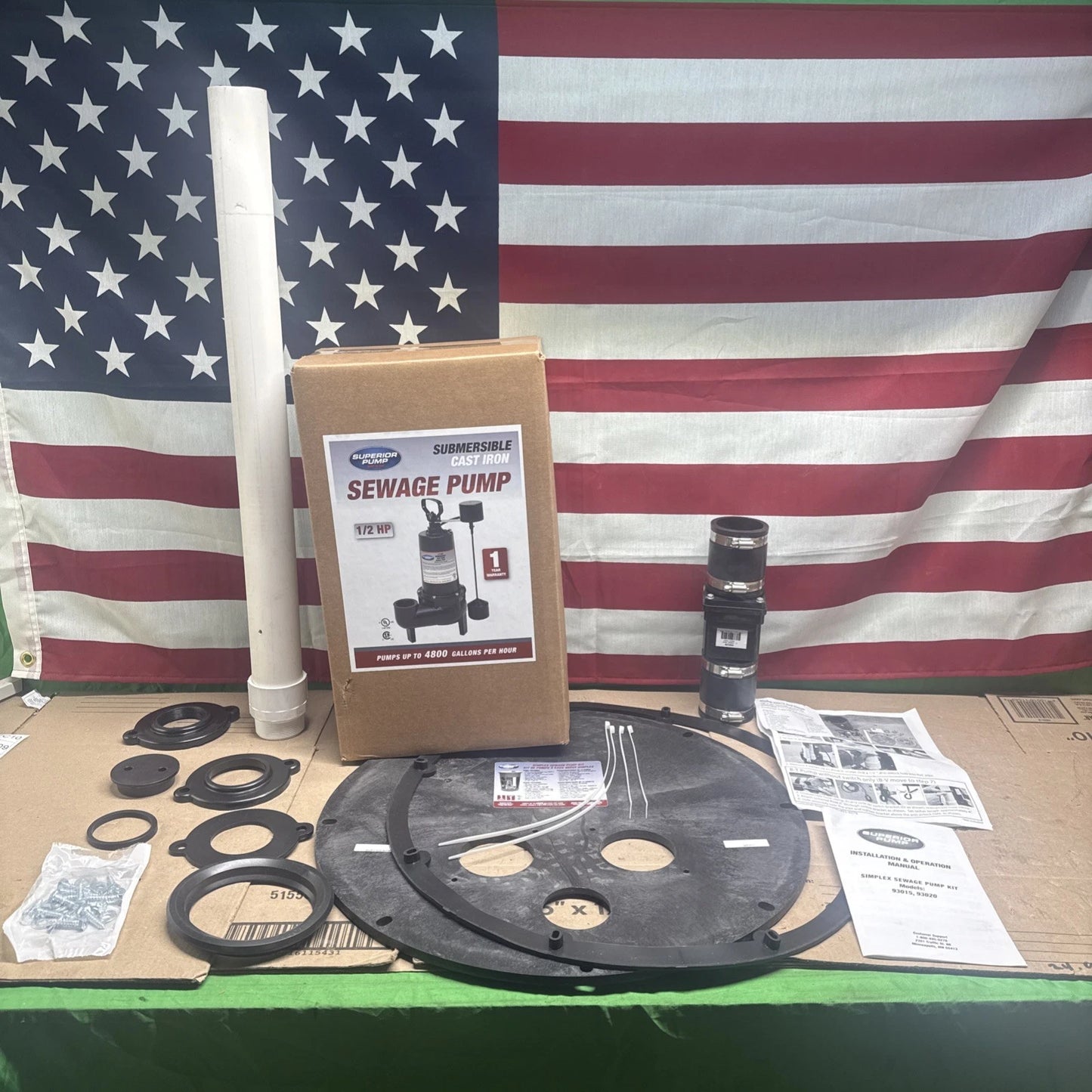 93020U Superior Pump 1/2HP 2"Cast Unassembled Simplex Sewage Sump Pump Kit NIB!