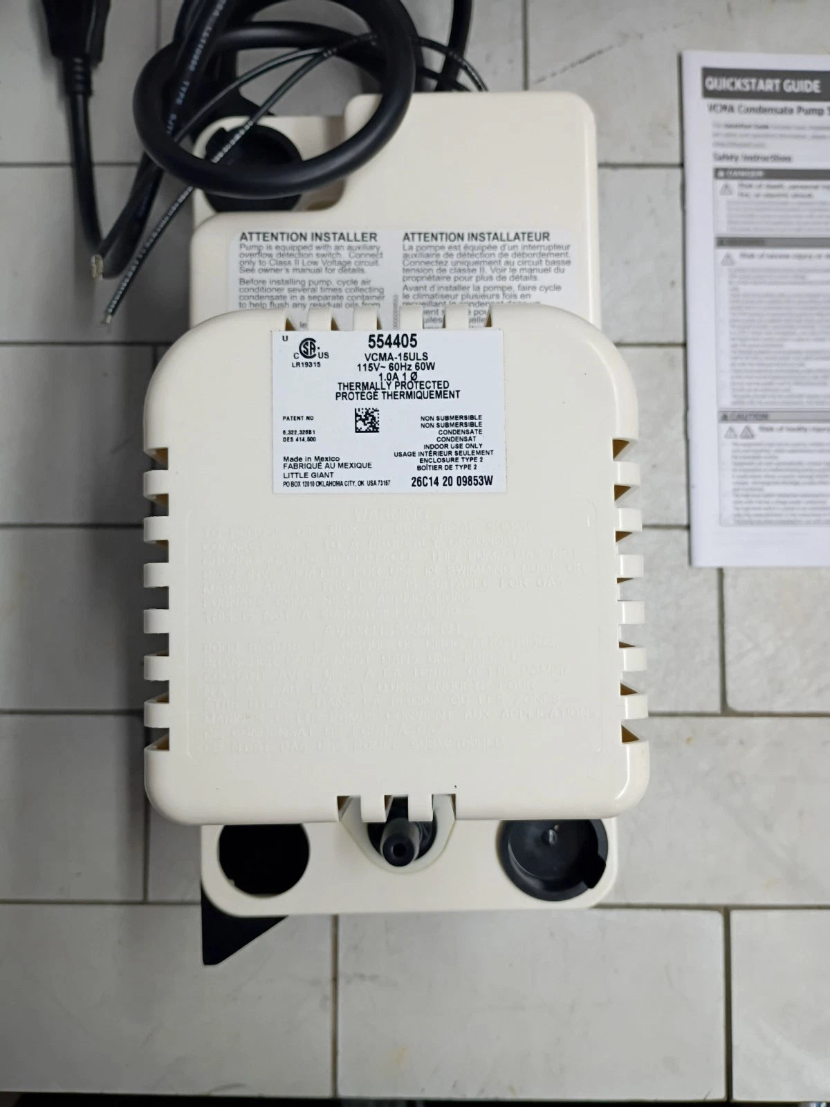 Brand New Little Giant VCMA-15ULS HP 115-Volt Condensate Pump w/Safety Switch OB