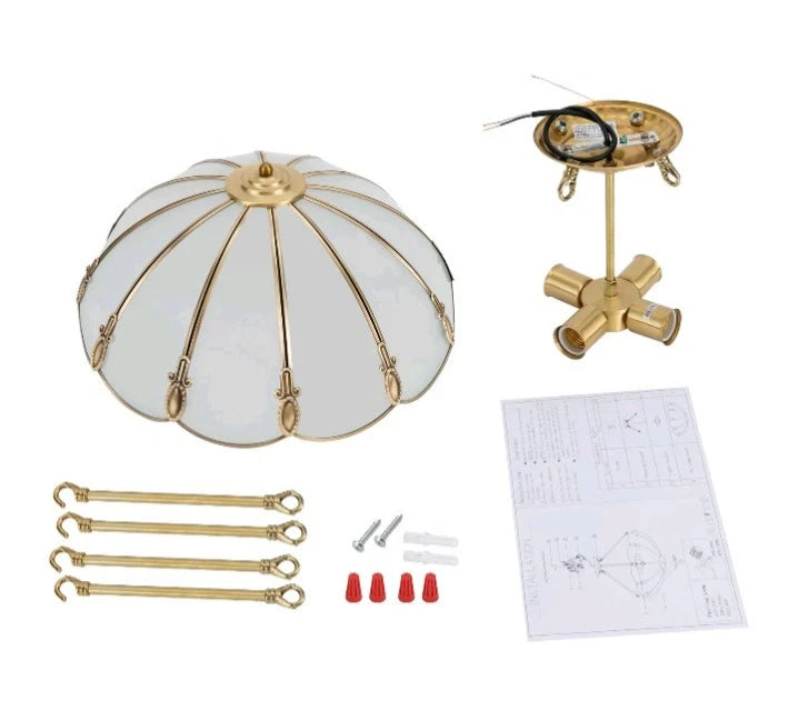 Gold Vintage Ceiling Light, 100-240v Glass Ceiling 4-light Pendant Lighting OB