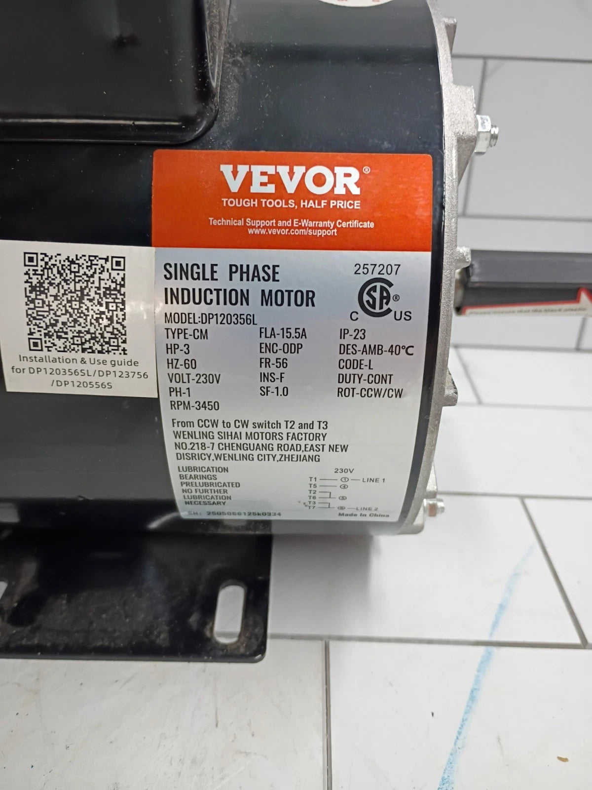 VEVOR 1.5HP Electric Motor 3450 rpm AC 115V/230V Air Compressor Motor, New OB