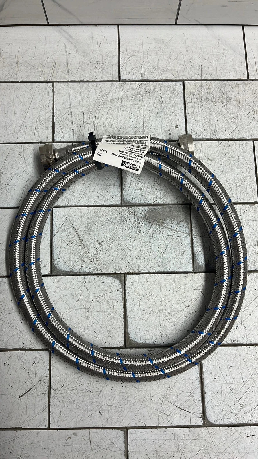 5 single assorted stainless washing machine supply lines 5-6’ long new open box
