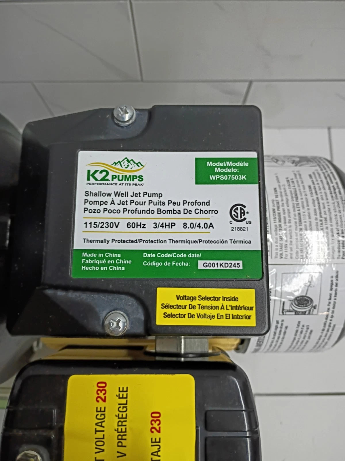 K2 Pumps Shallow Well Jet Pump 3/4 Hp Lead Free Thermoplastic 115/230V OPEN BOX