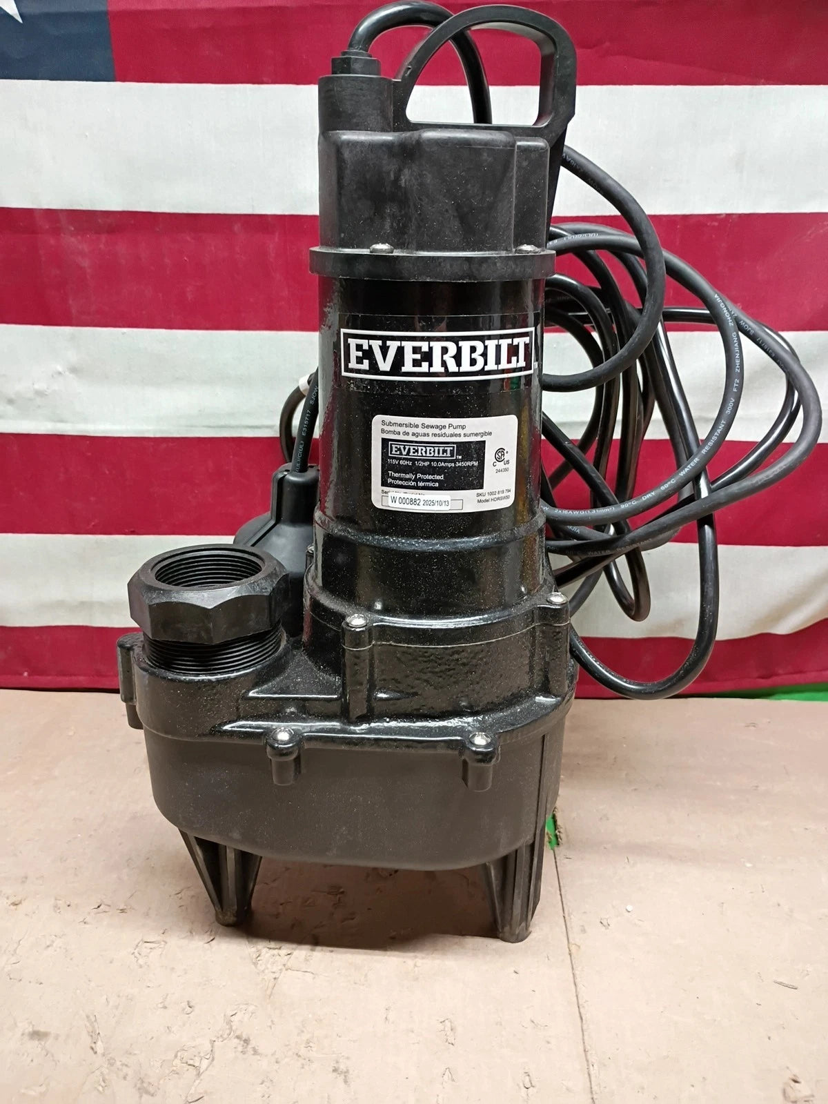 Everbilt (HDRSW50) 1/2 HP Submersible Sewage Ejector Pump Open Box,