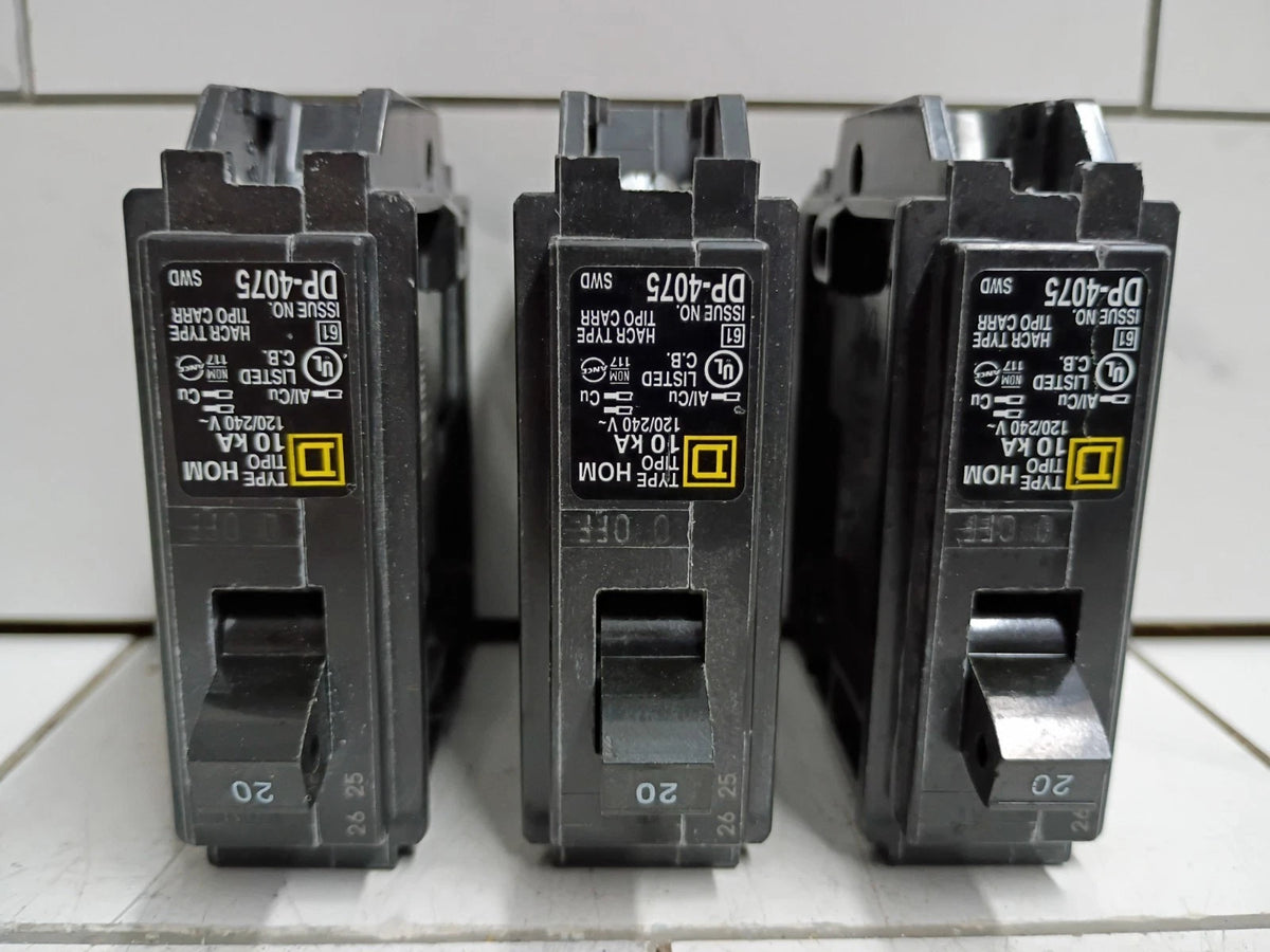 (3 Pack) Square D HOM120CP 20 A Miniature Circuit Breaker Open Box