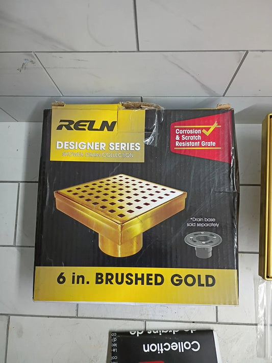 Reln FD0602SQBG 6" X 6" Square Shower Drain W/ Square Pattern Cover. Open Box
