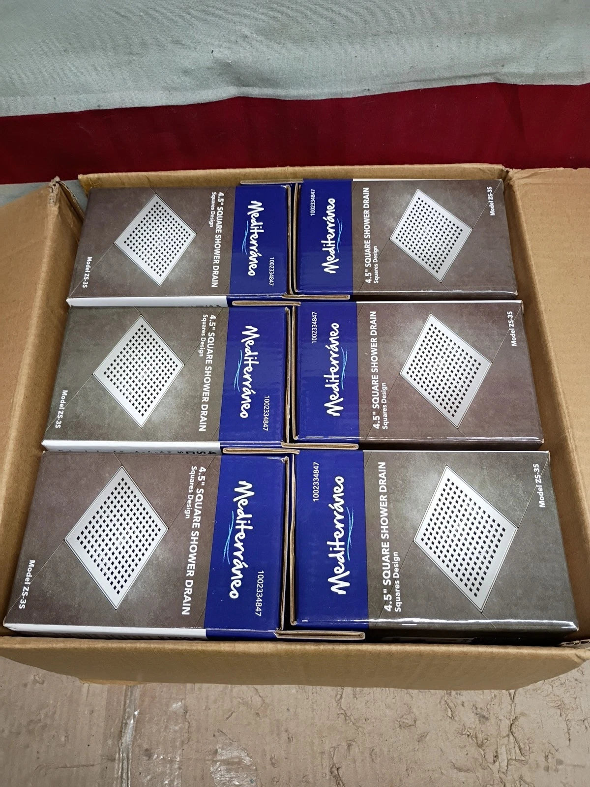 6PK, Mediterraneo Square Shower Drain 4.5" ZS-3S, New,