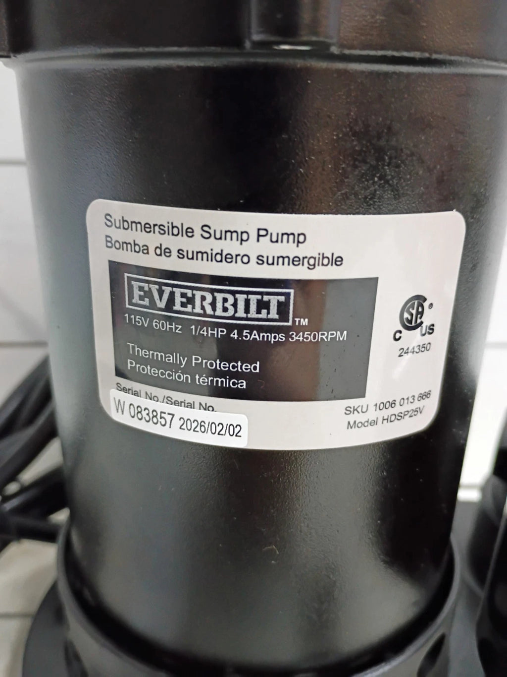 Everbilt HDSP25V 1/4 HP Aluminum Submersible Sump Pump Vertical Float Switch