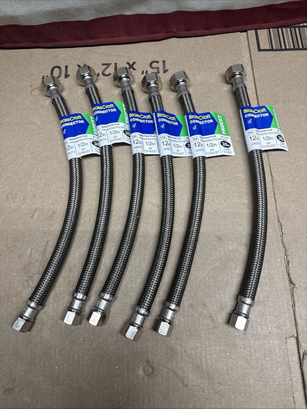 Lot Of 6 BrassCraft Braided Polymer Faucet Connector 3/8" Flare x 1/2" FIP x 12