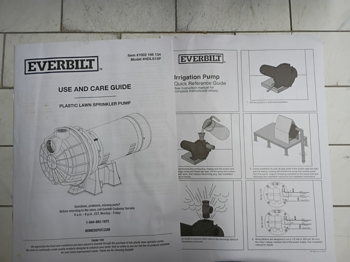 Everbilt HDLS15P  1-1/2 HP  Plastic Lawn Irrigation Pump PARTS ONLY