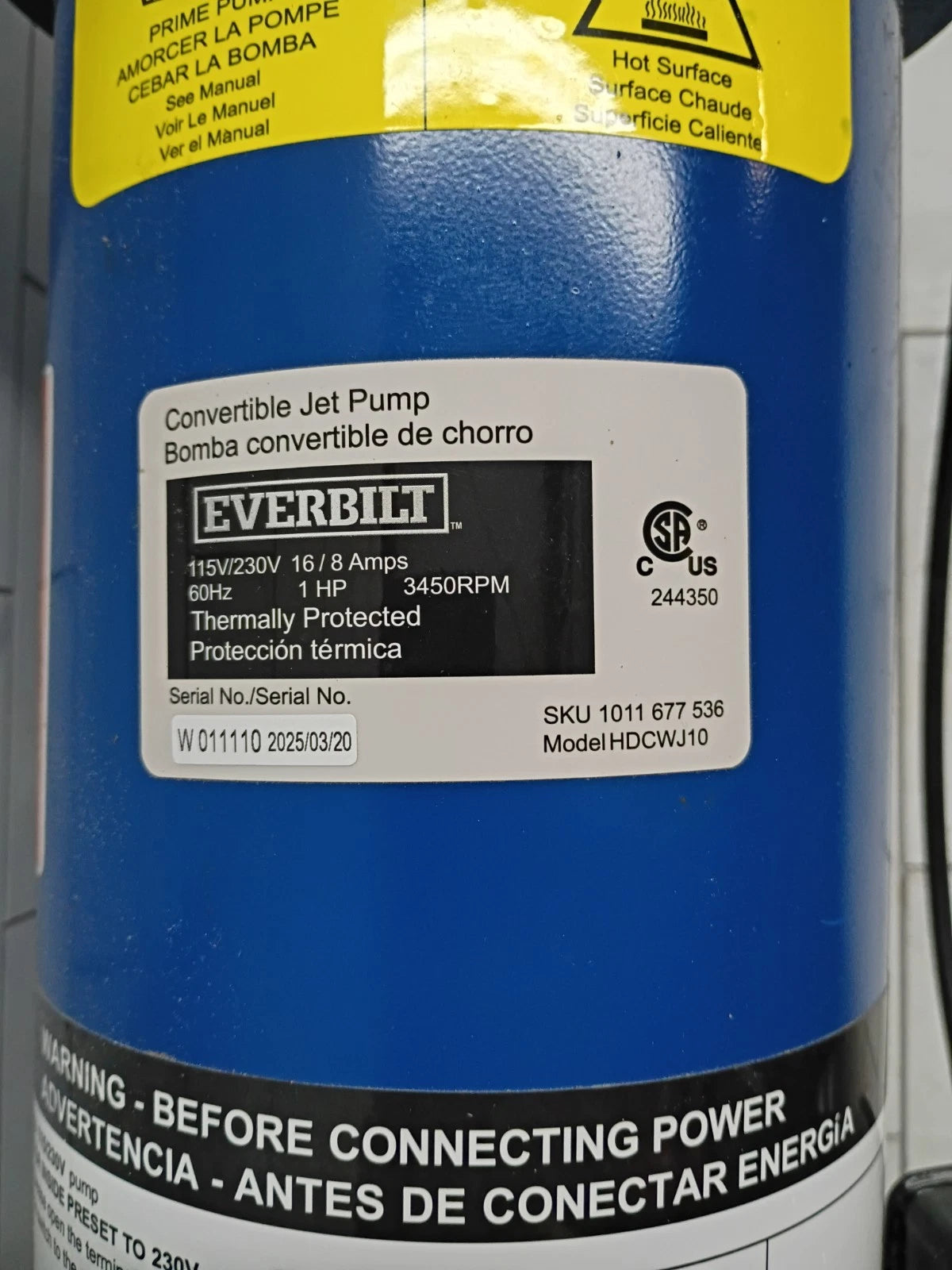 Everbilt 1 HP Professional Convertible Jet Pump. Read Description For Parts*
