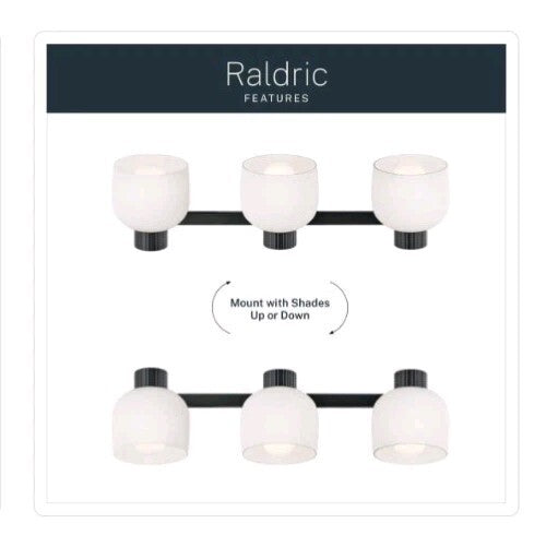 KICHLER 24" 3-Light Black Bathroom Vanity Light w/ Satin Etched White Glass OB
