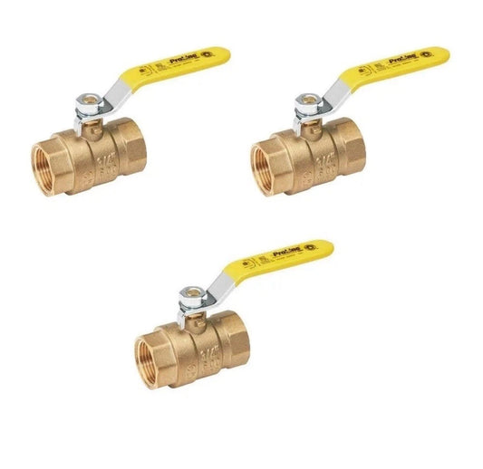 (3pcs) ProLine 3/4" Brass FPT Full Port Ball Valve 107-814J4 600PSI