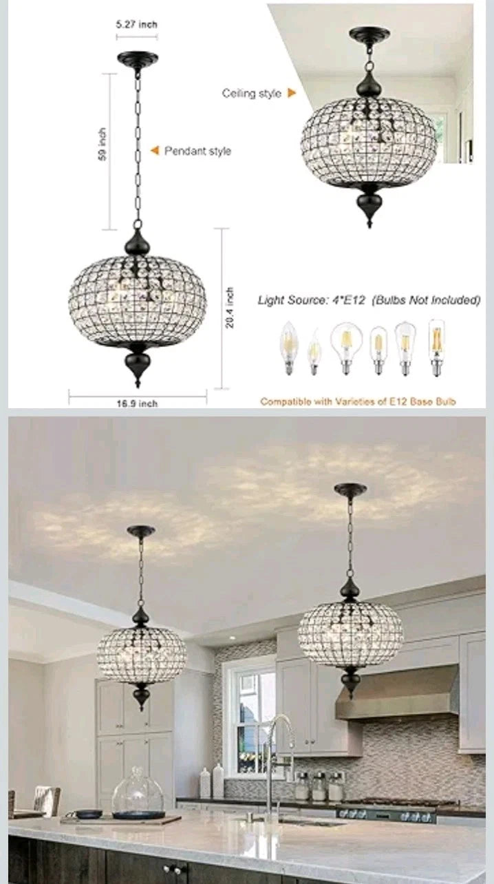 Allenglade 4-Light Unique Antique B-Black Globe Chandelier Crystal Accents OB