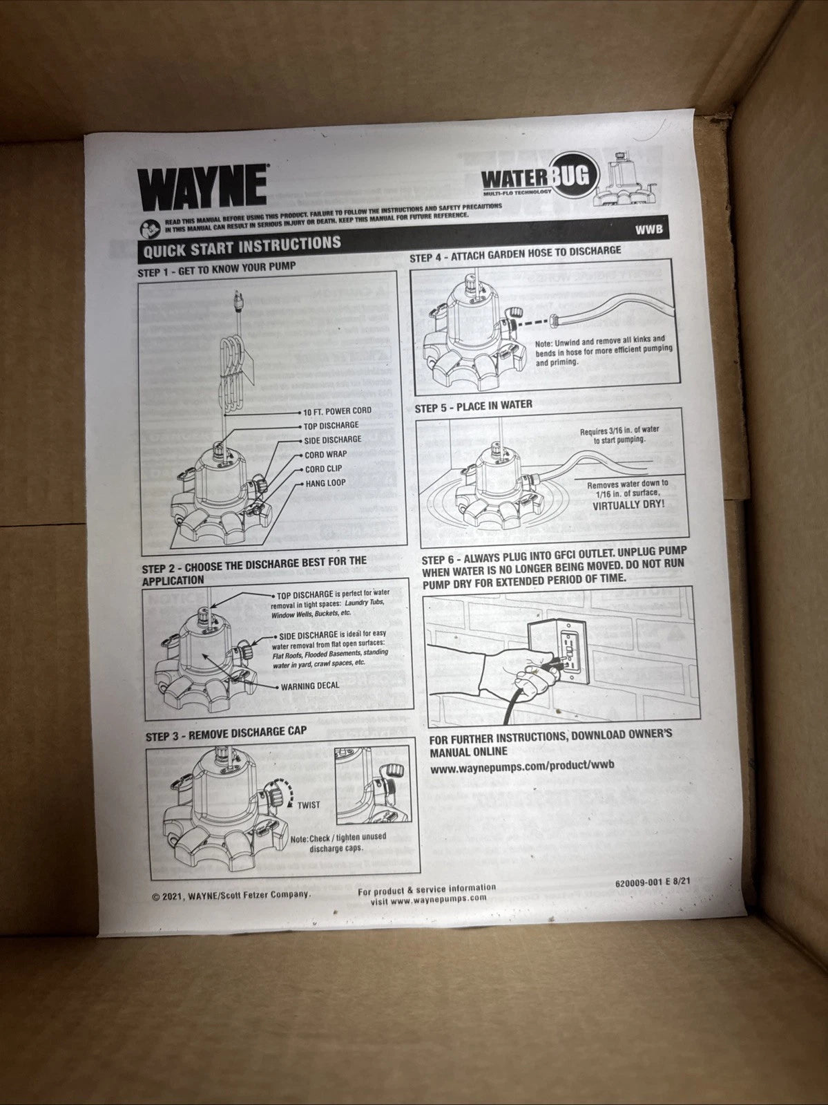 Wayne 1/6 HP WaterBUG Submersible Utility Pump with Multi-Flo Technology USED,,,
