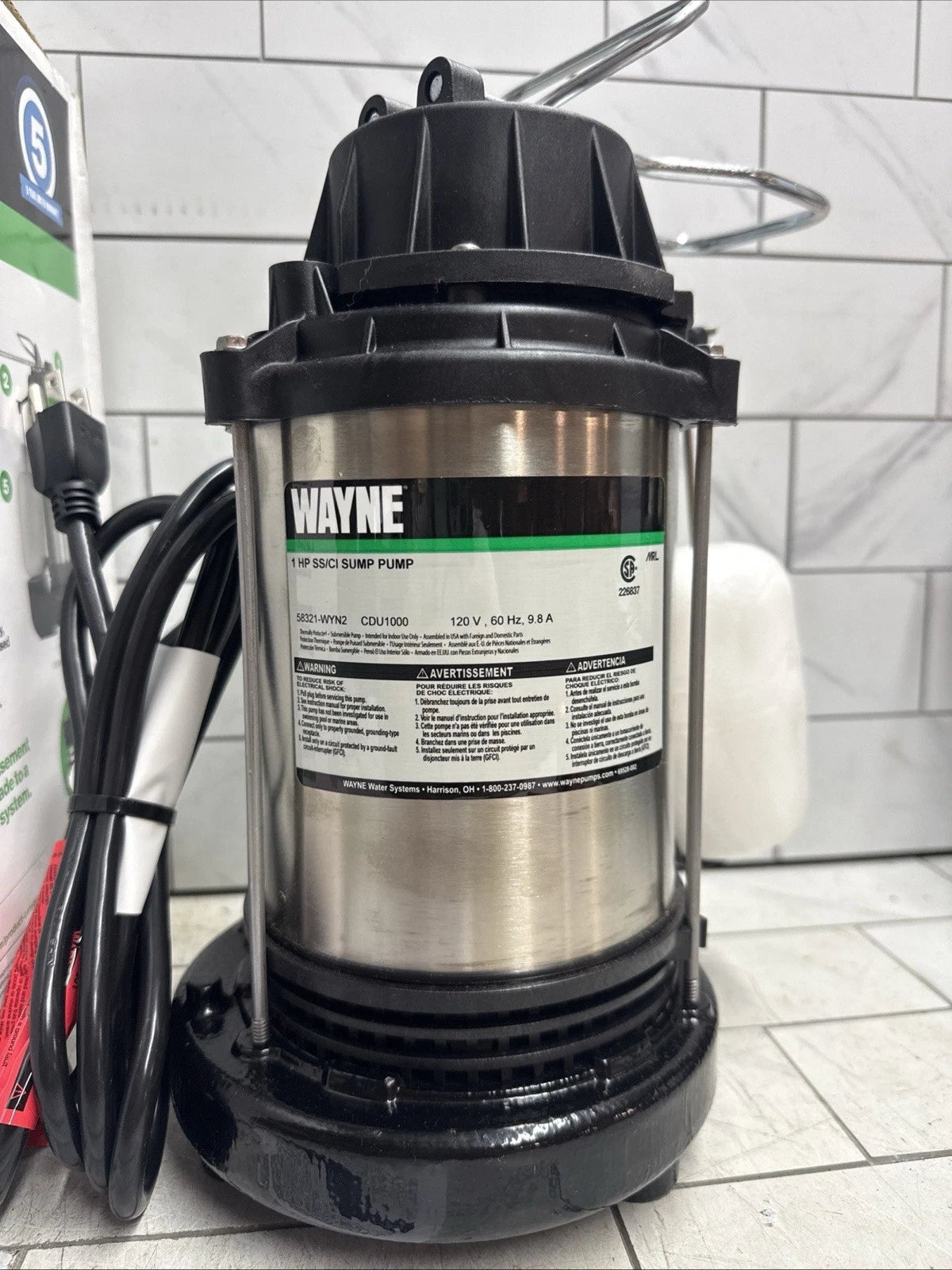 Wayne CDU1000 - 1HP Submersible Sump Pump Stainless Steel & Cast Iron 6100GPH