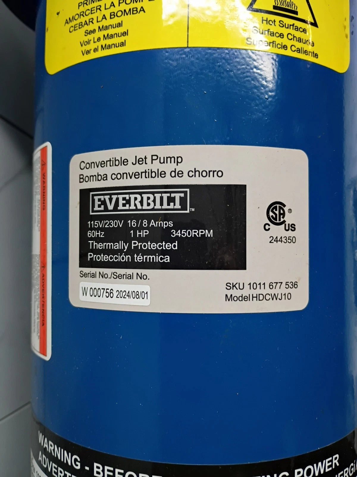 Everbilt 1 HP Professional Convertible Jet Pump *for Parts*
