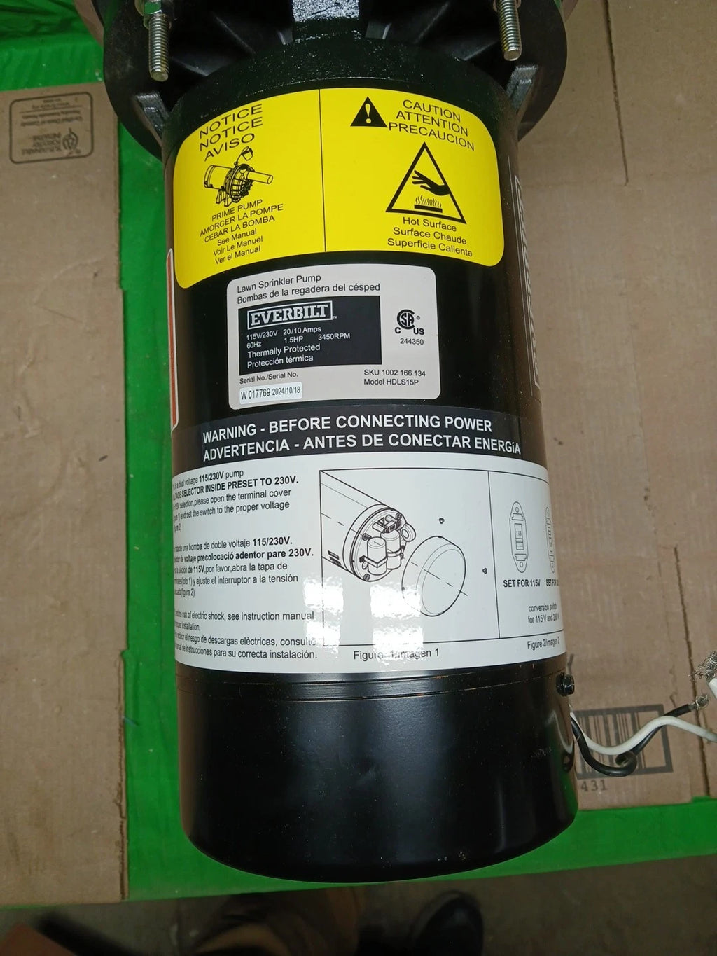 Everbilt Lawn Irrigation Pump Plastic 1.5HP HDLS15P PARTS ONLY