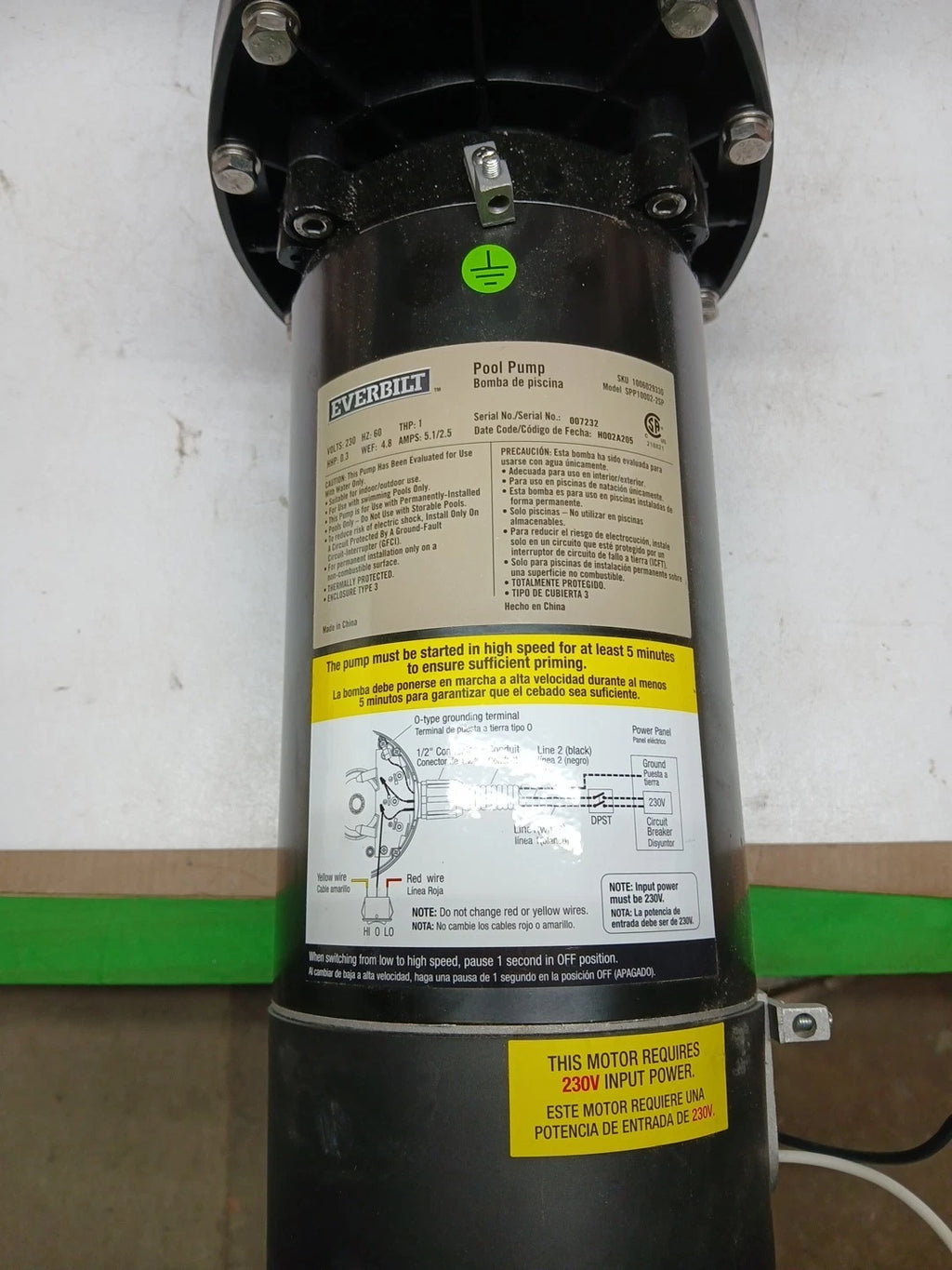 Everbilt 1 HP Pool Pump InGround 2 Speed 230V (Model SPP10002-2SP) NEW OB