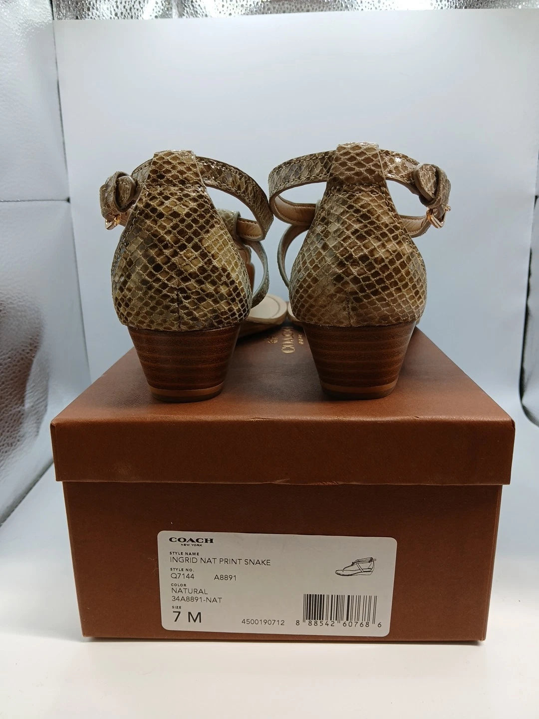 Coach Turnlock Leather Sandals Snakeskin Print Size 7