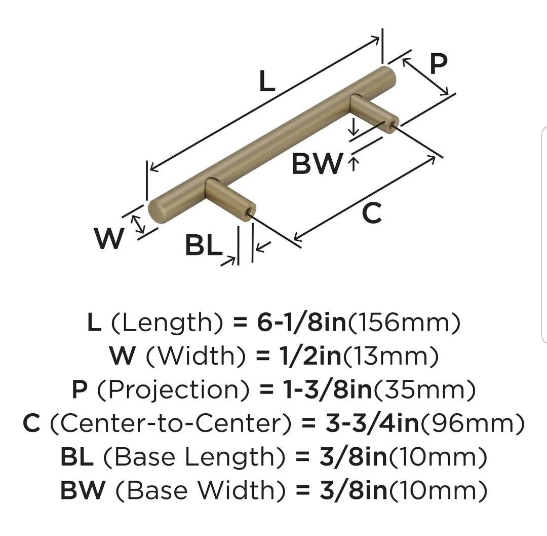 10-pk Amerock Bar Pulls 3-3/4 in 96 mm Center-to-Center Golden Champagne Cabinet