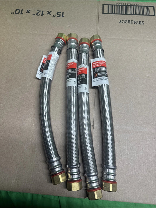 LOT OF 4 EVERBILT 15” Water Heater Supply Line Hose 3/4" X 3/4” FIP Connector