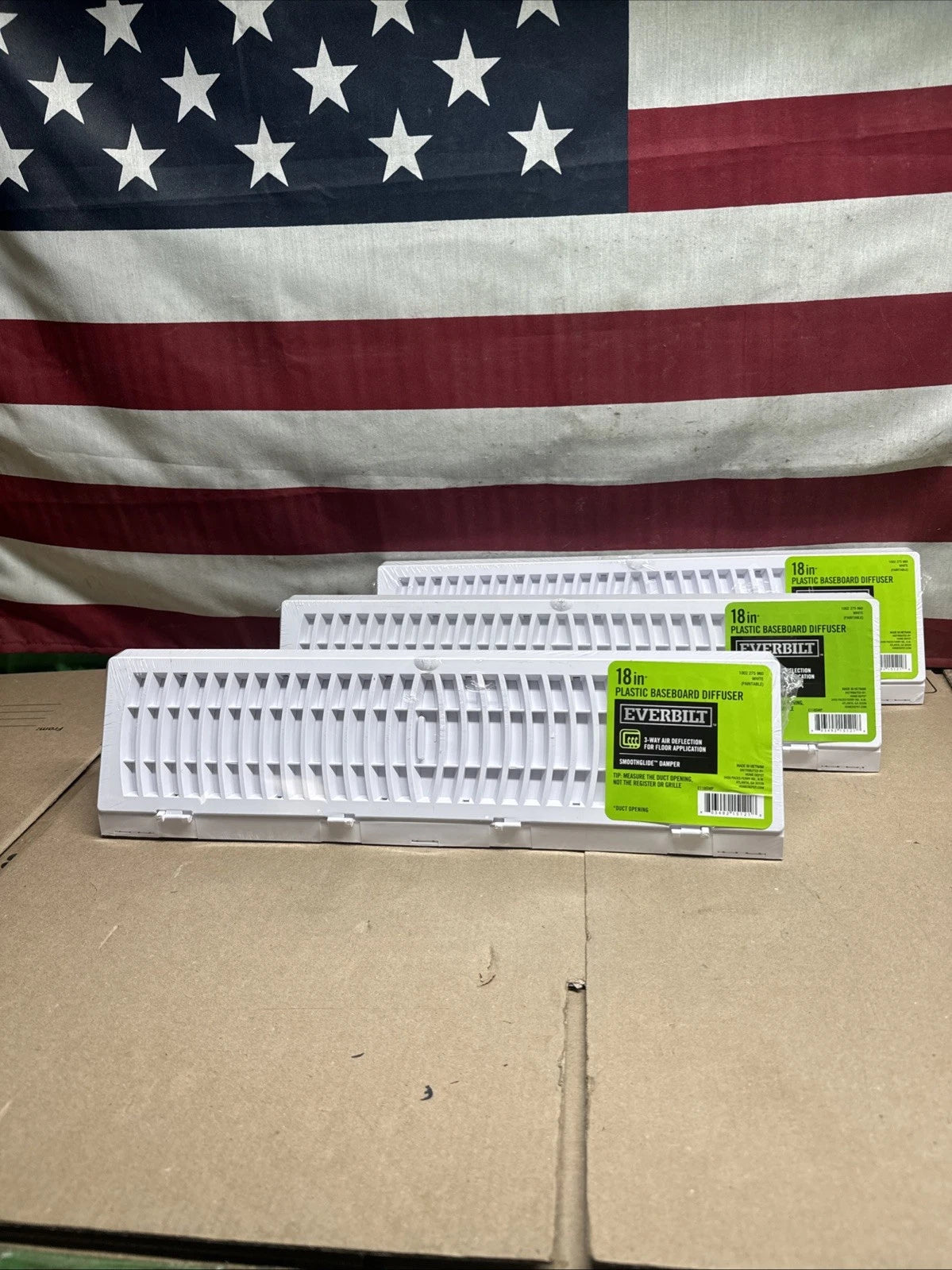 3PK Everbilt 18 in. 3-Way Plastic Baseboard Diffuser Supply - White.