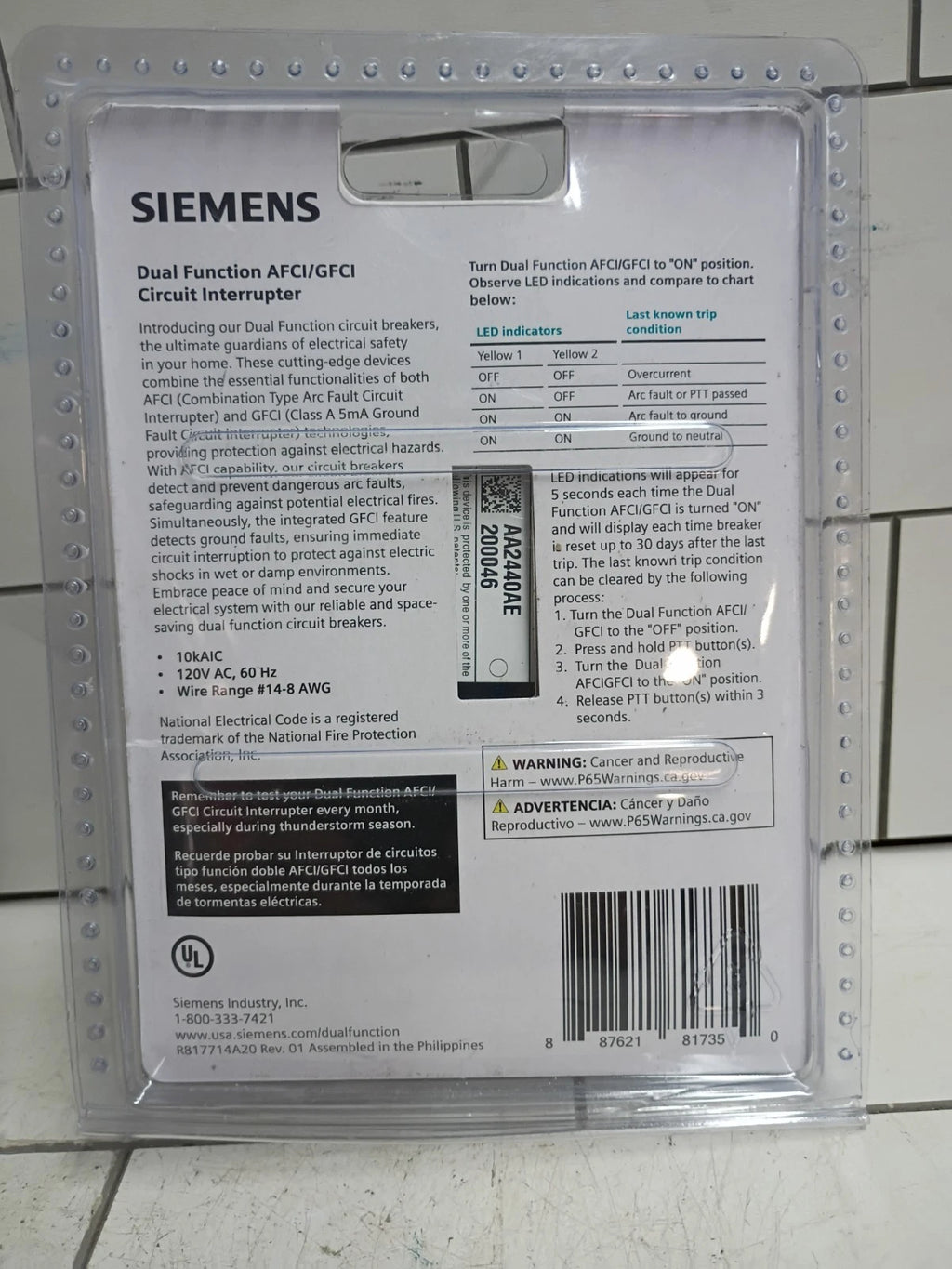 (2 Pack)Siemens 20A Dual Function AFCI/GFCI Circuit Breaker (Q120DFP) Open Box