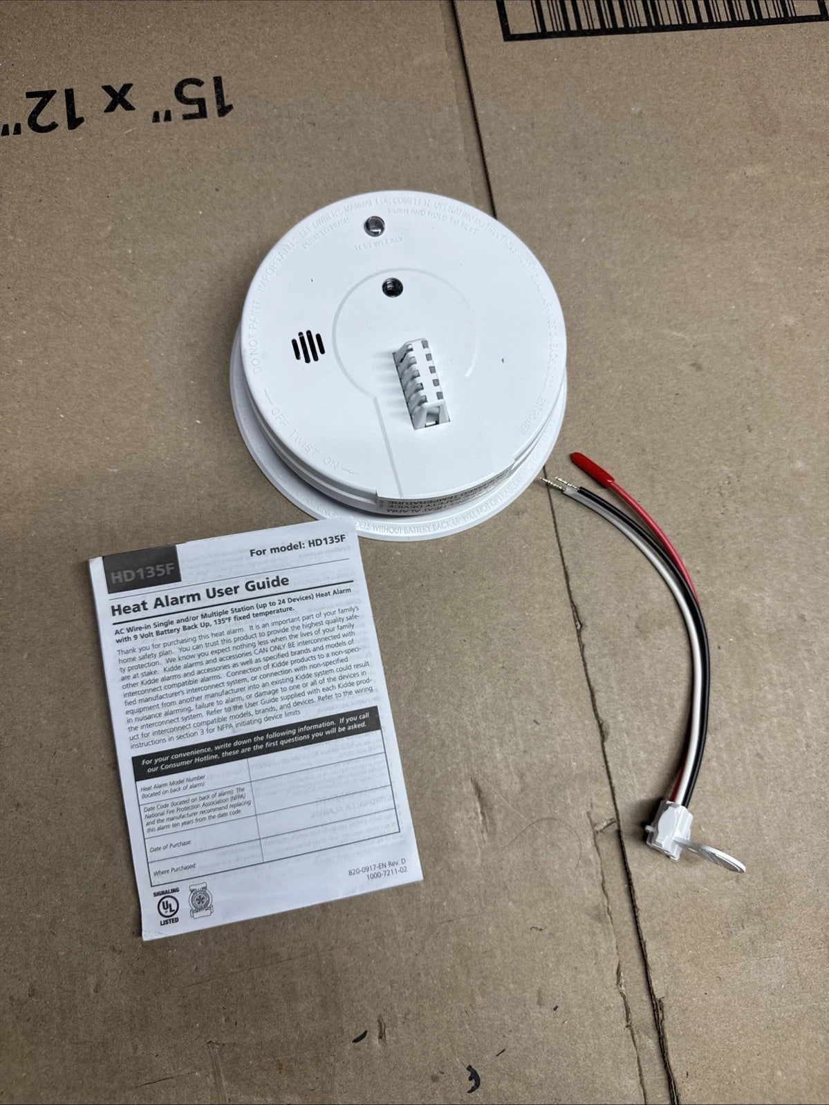 Kidde HD135F Heat Alarm Detector, Hardwired with Battery Backup & 2 LEDs OB