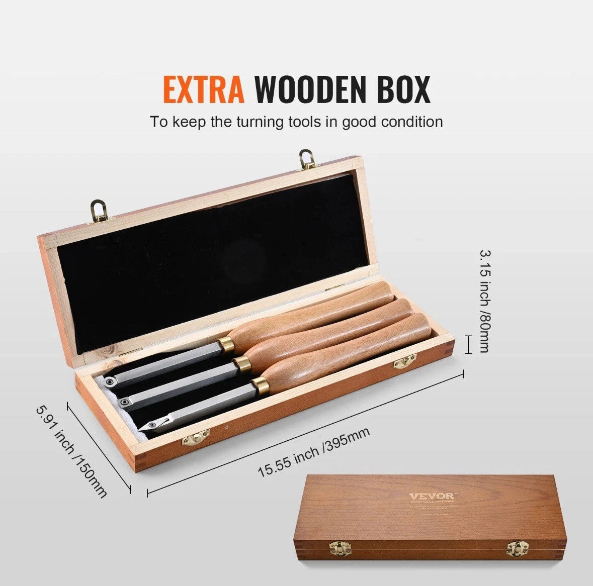 VEVOR Lathe Chisel Set 3PCS Wood Working Turning Tools Carbide Steel Toolbox