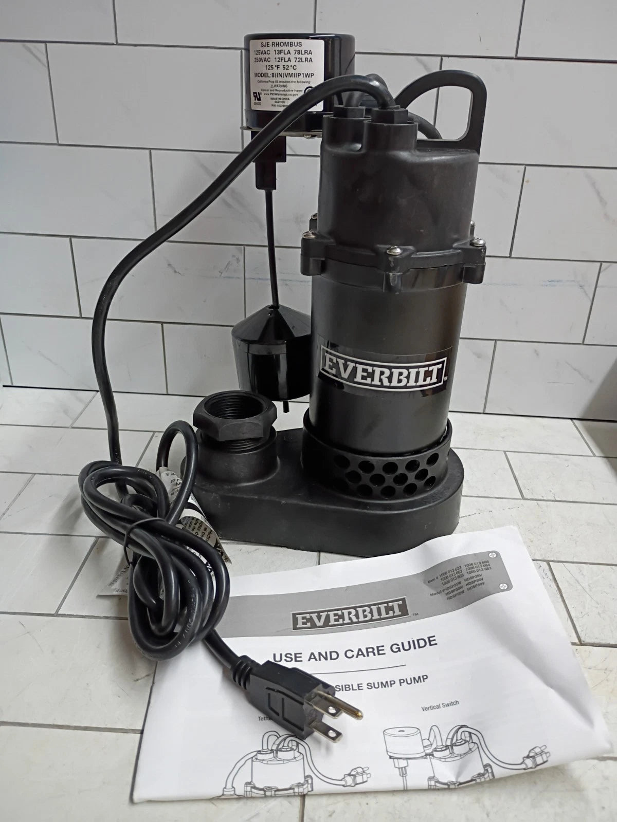 Everbilt 1/4 HP Aluminum Sump Pump Vertical Switch Open Box