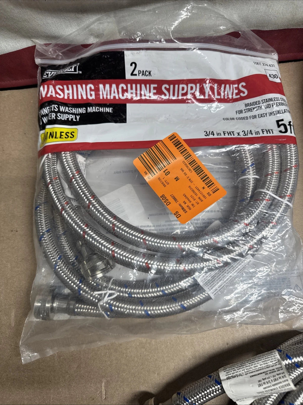 3pair Everbilt - Washing Machine Supply Lines - 5 Ft - 3/4 in FHT Stainless