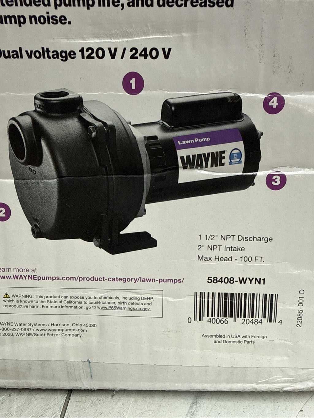 Wayne WLS150 1-1/2 HP Cast Iron Quick-Prime Lawn-irrigation Sprinkler Pump. NOB