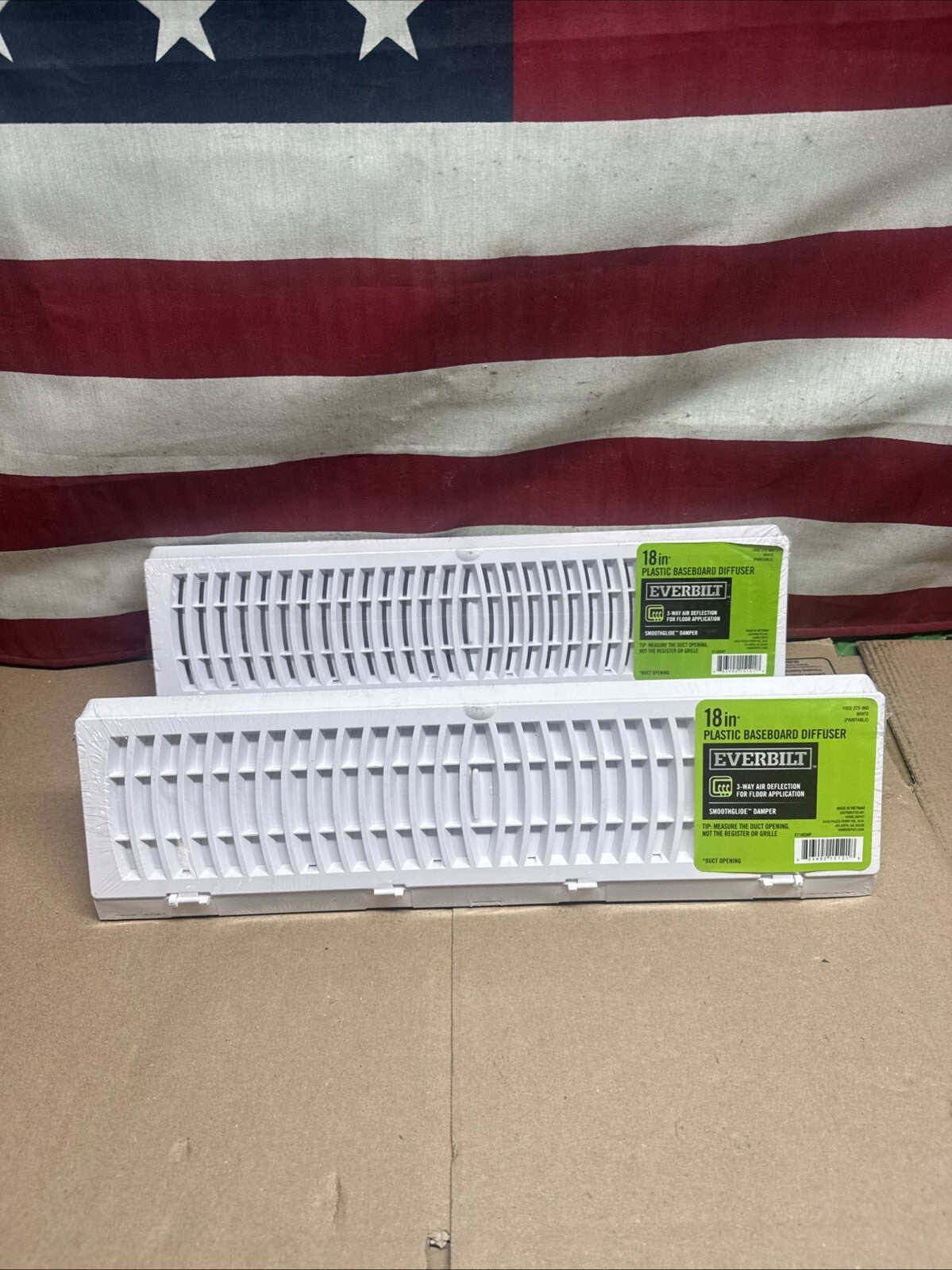 2PK Everbilt 18 in. 3-Way Plastic Baseboard Diffuser Supply - White.