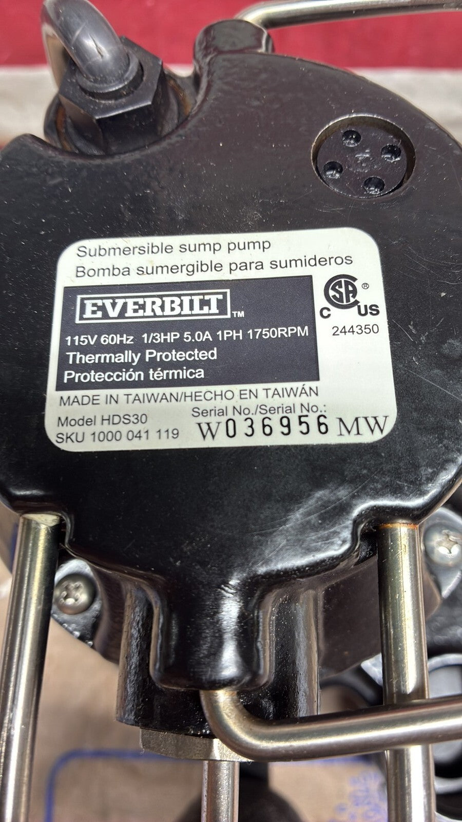 Everbilt S02160925 1/3 HP Cast Iron Submersible Sump Pump Used