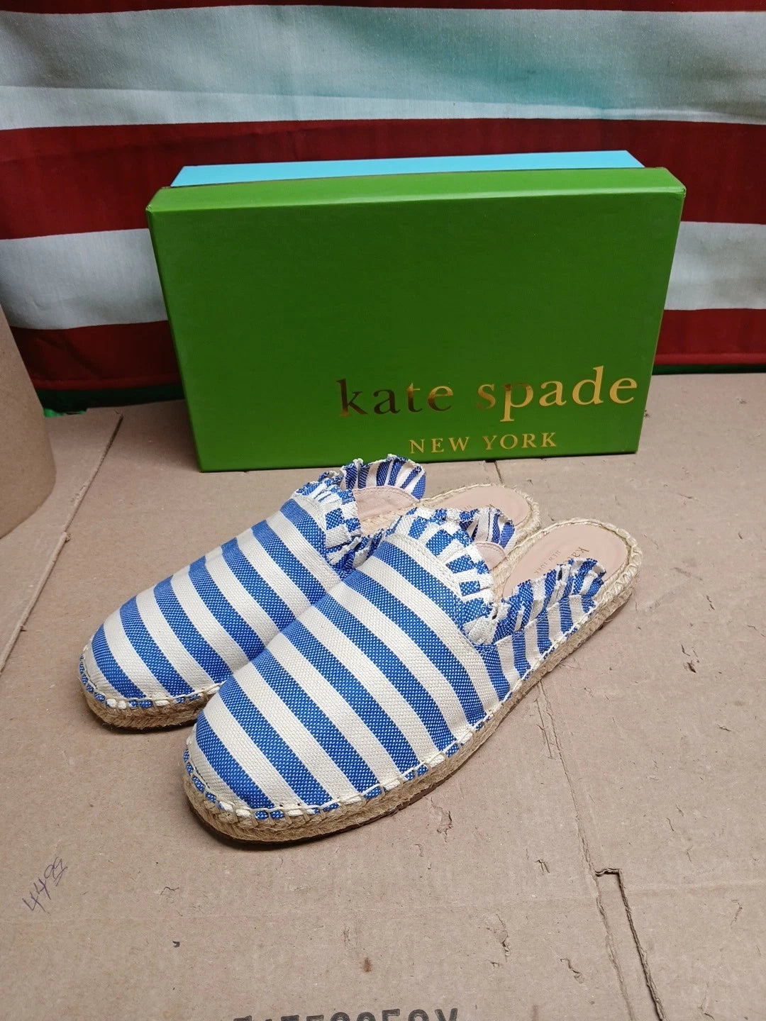 Kate Spade Size 9.5 Blue Cream Striped Canvas.