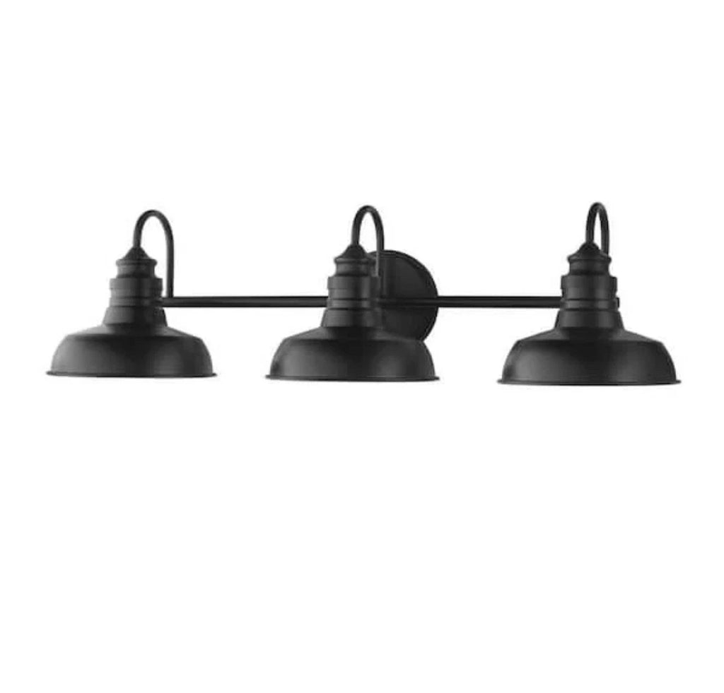 HAMPTON BAY Elmcroft 29 in. 3-Light Matte Black Vanity Light with Metal Shades/