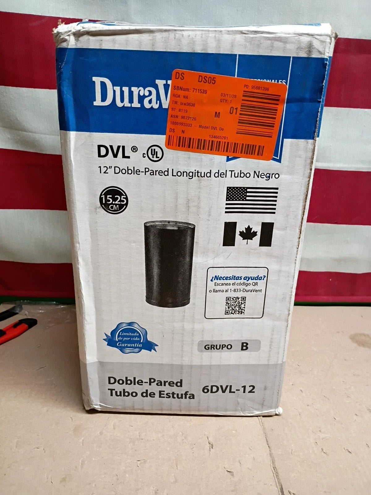 DurvaVent 6DVL-12 6 in Wide Double Wall Stove Pipe 12 in Length, Black